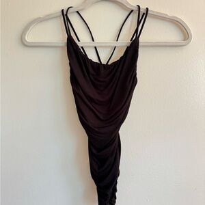 Black Strappy Ruched Bodysuit
